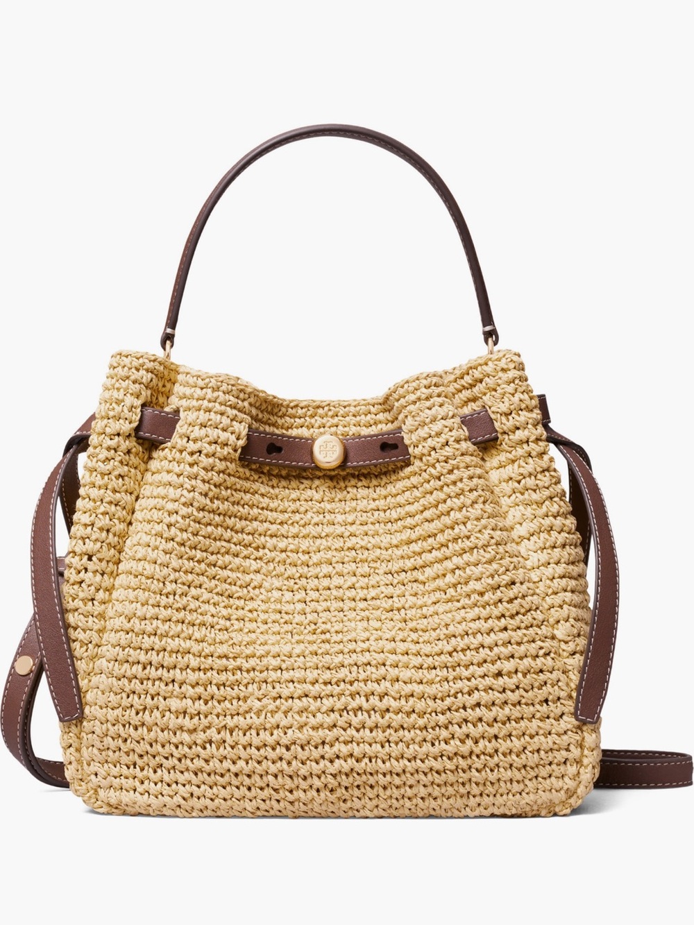 Like New Woven Straw Tote Bag with Brown Leather Trim - Picture 2 of 12